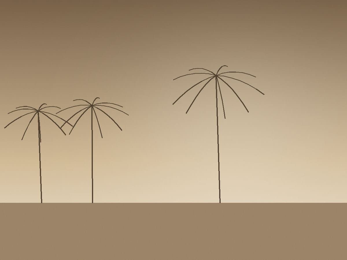 Palm Springs by Nakheel, developer Nakheel, Dubai: townhouse-section graphic of three palm silhouettes in Hessyan First. Not a photograph of a townhouse.