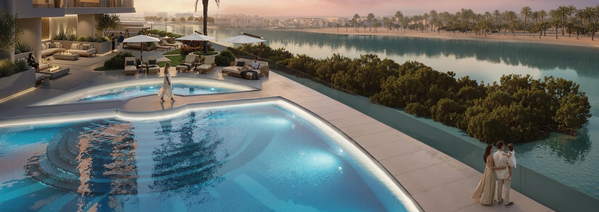Radisson Residences Al Reem Island sunlit infinity pool with mangrove views