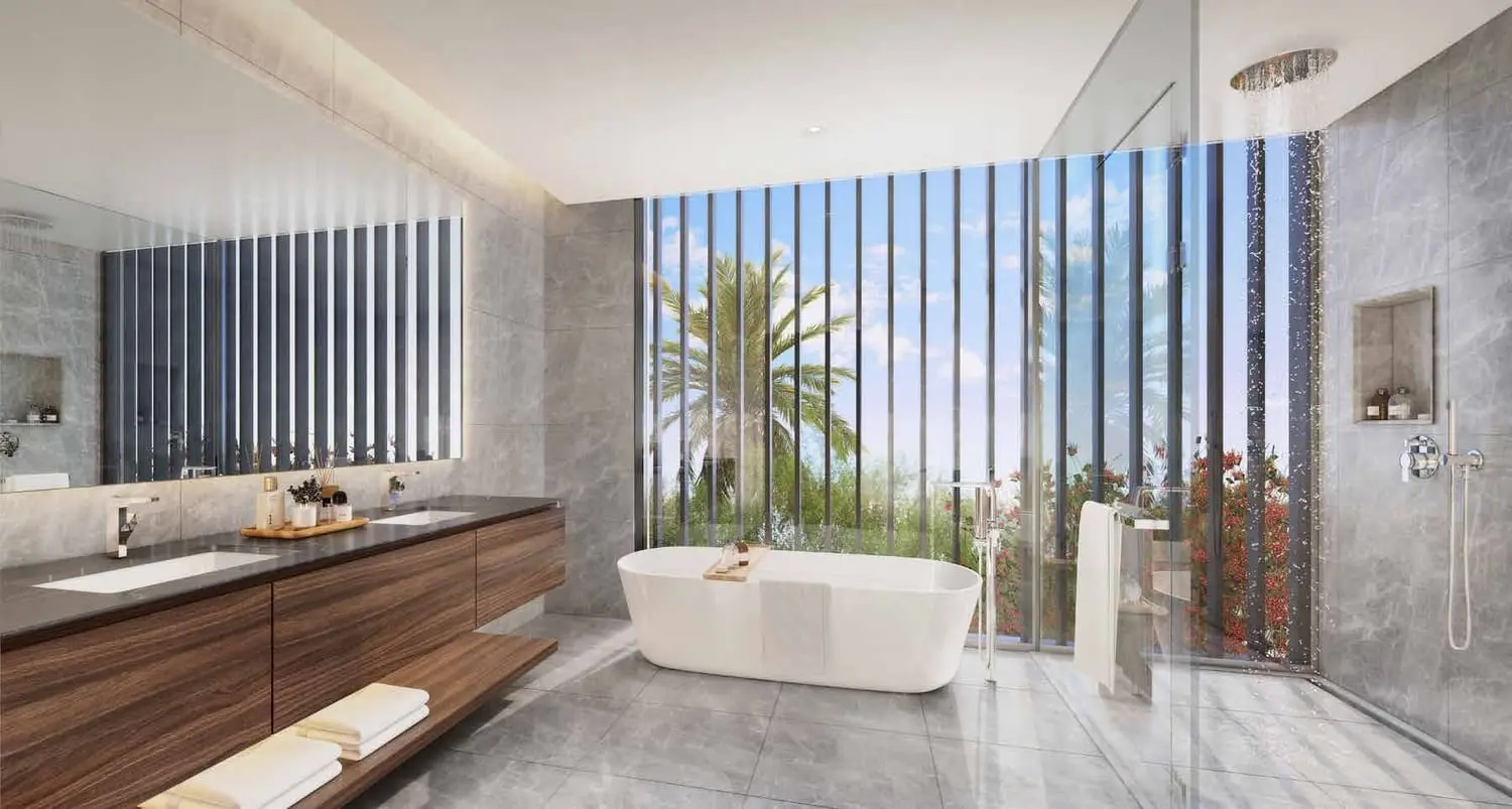 Saadiyat Lagoons villa ensuite bathroom with freestanding tub by Aldar on Saadiyat Island, Abu Dhabi