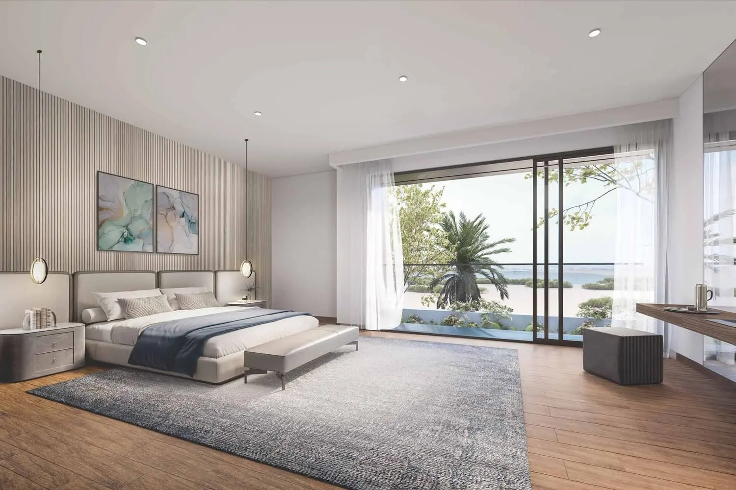 Saadiyat Lagoons villa primary bedroom with lagoon view by Aldar on Saadiyat Island, Abu Dhabi