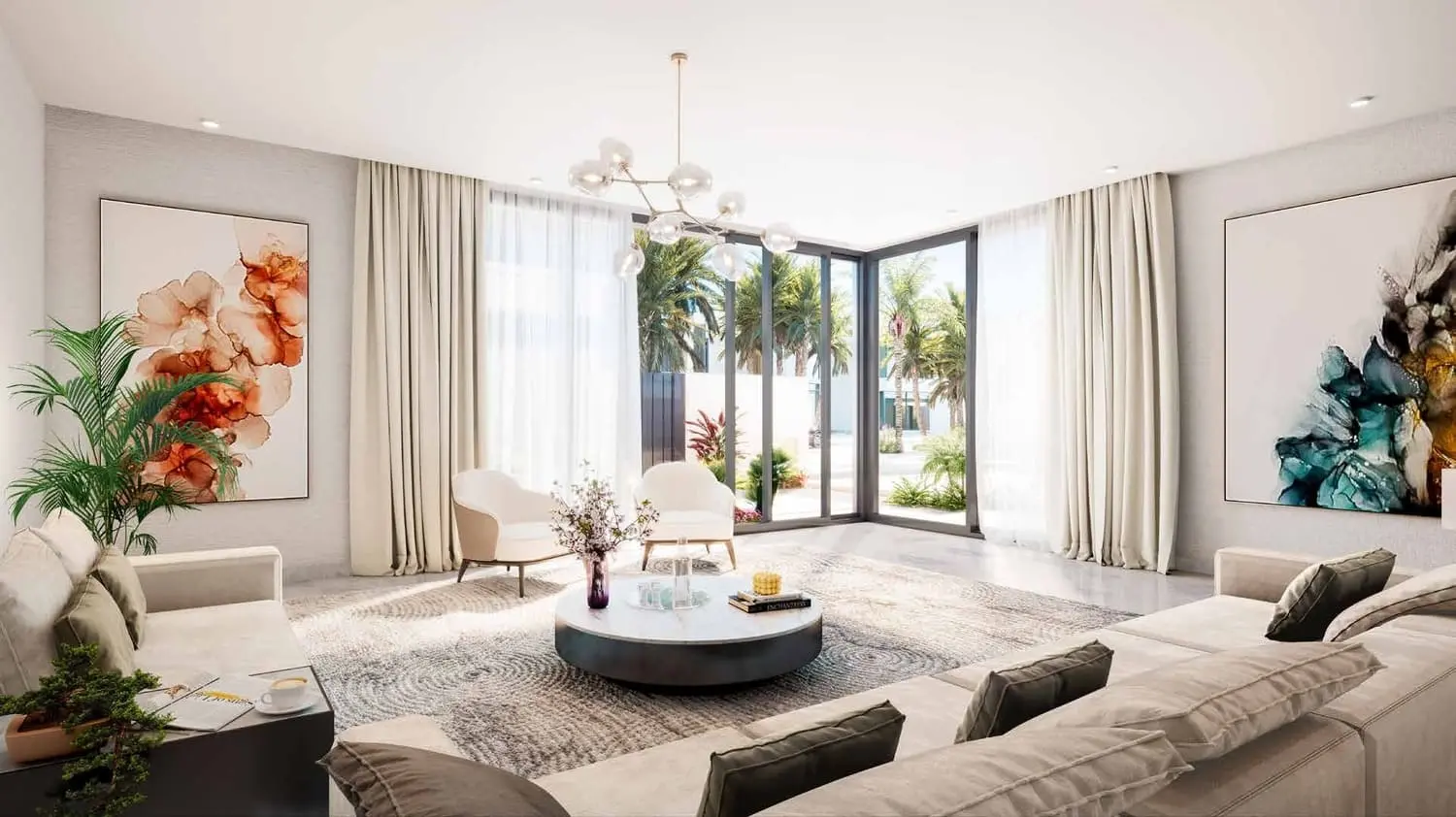 Saadiyat Lagoons villa sitting room facing a garden courtyard by Aldar on Saadiyat Island, Abu Dhabi
