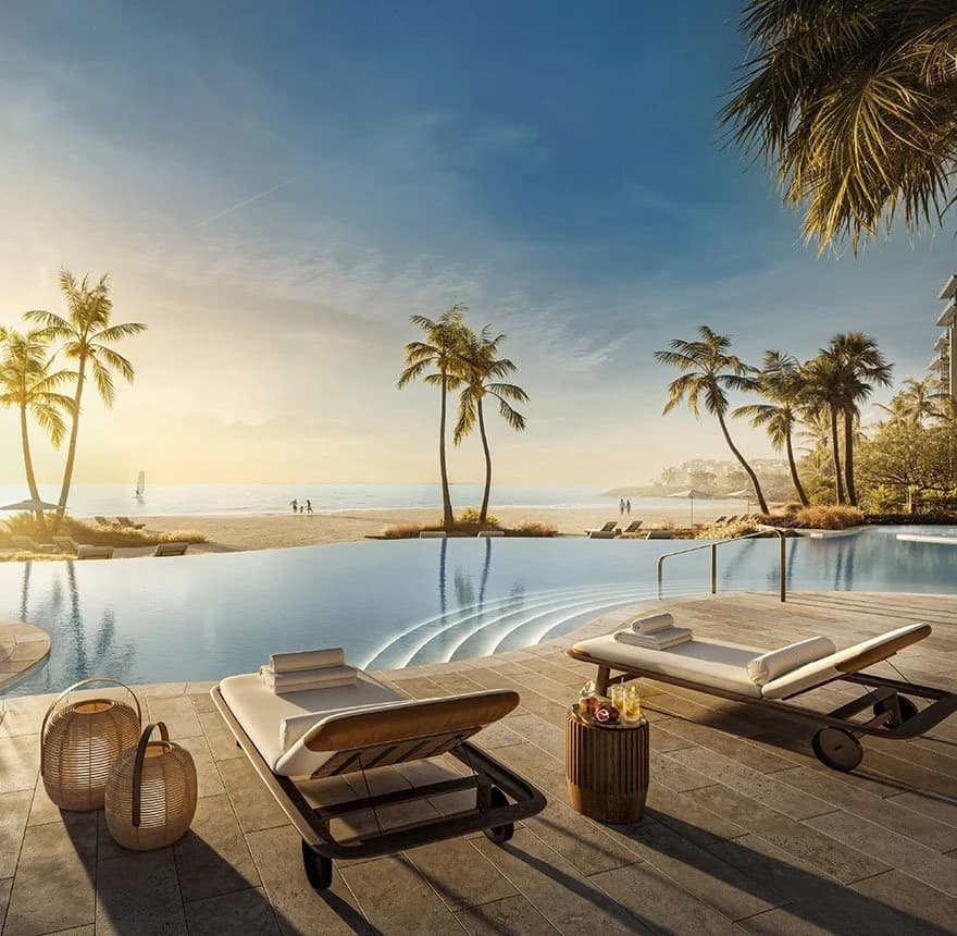 Landscaped gardens between Solaya buildings at La Mer, Dubai