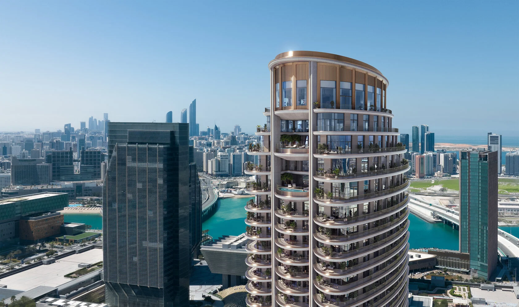 Curved waterfront tower at St. Regis The Residences, Al Maryah Island, Abu Dhabi