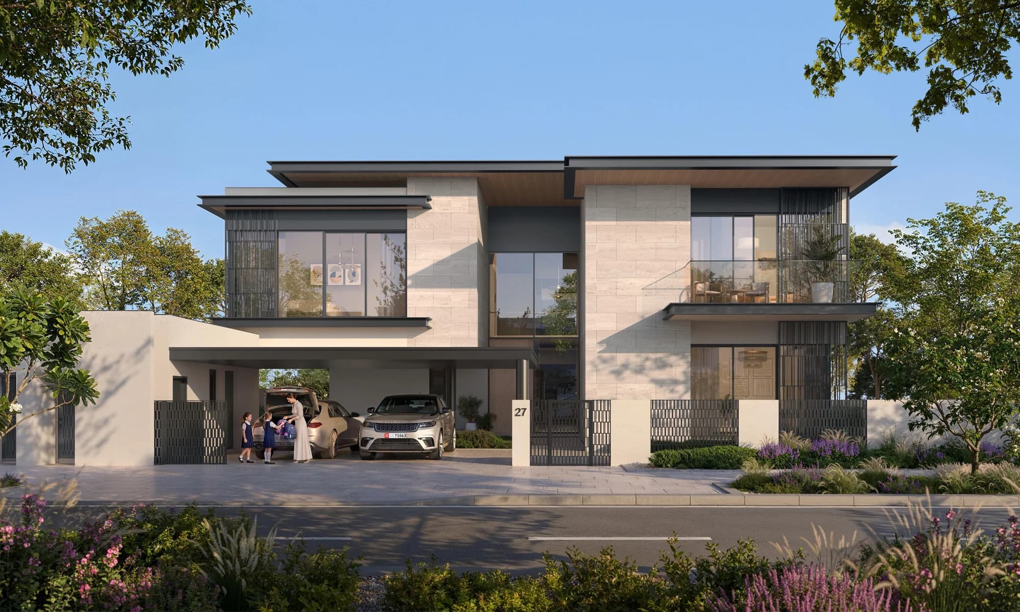 Talay villa street frontage among landscaped gardens at Marsa Al Saadiyat