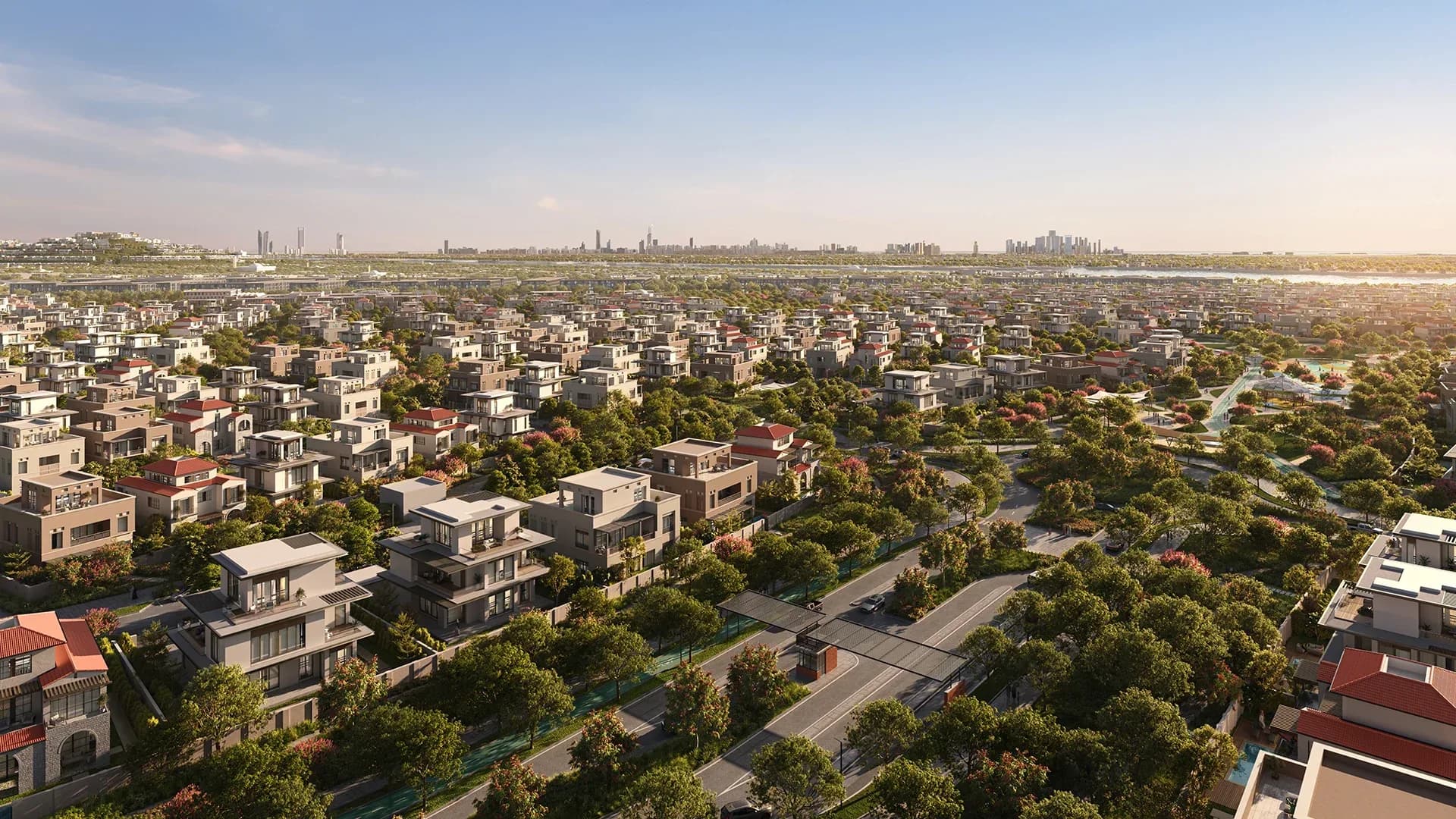 Wadeem Gardens master plan showing townhouse and villa districts with central parkland by Modon on Hudayriyat Island, Abu Dhabi