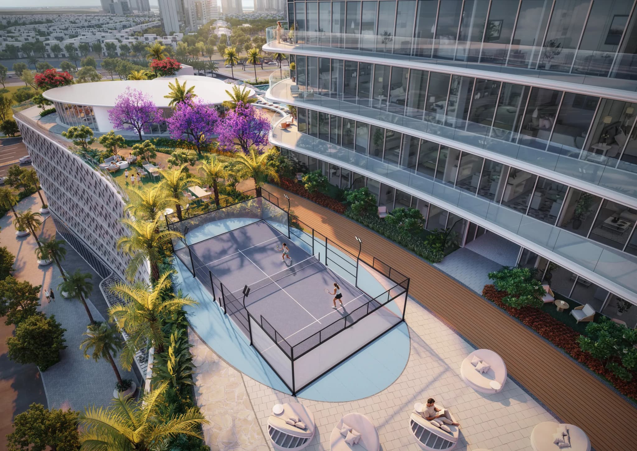 Padel court in the podium gardens at Waterfront by Missoni, Shams Abu Dhabi, Al Reem Island