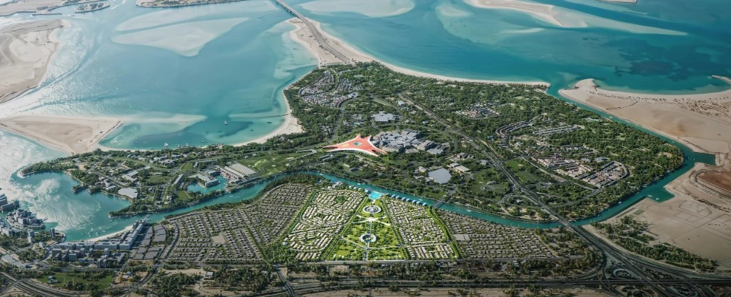 Yas Island master plan aerial for Manchester City Yas Residences by Ohana Development at Yas Canal, Abu Dhabi